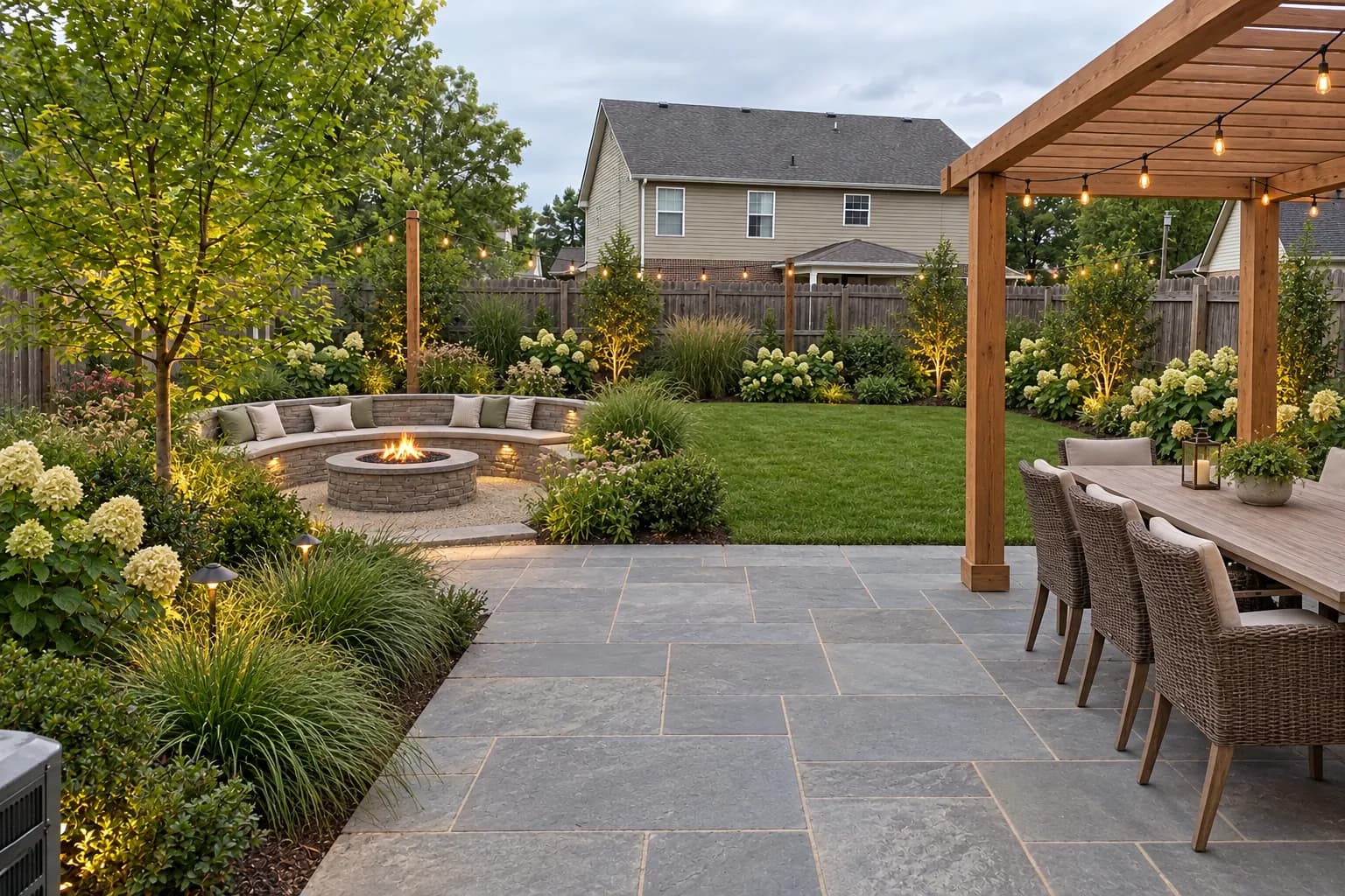 The redesigned patio in daylight